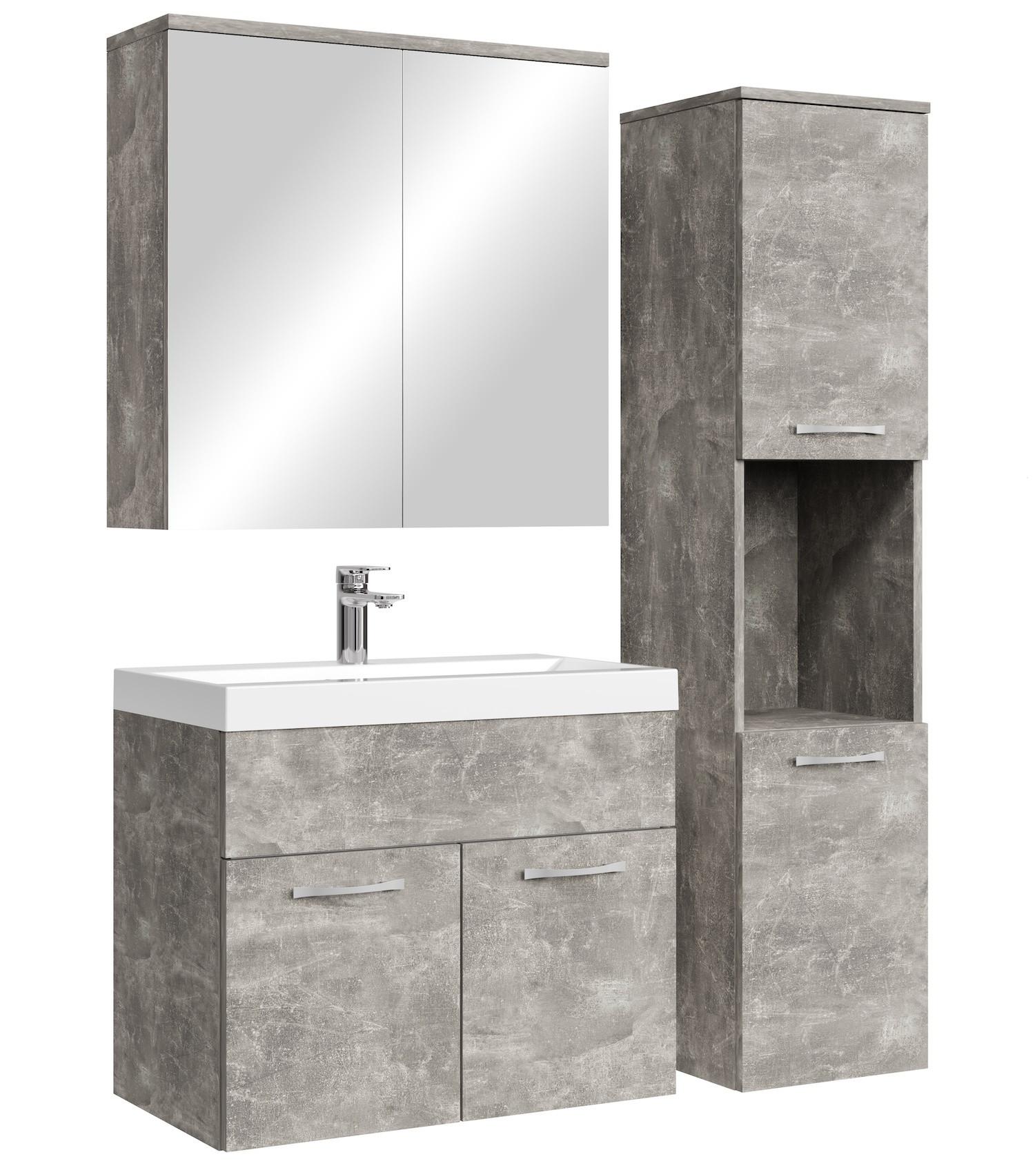 BADMÖBEL-SET Montreal 4 Teile Spiegelschrank Beton Grau - 60 x 35 x 51 cm - Grau, Holz (60/51/35cm) - Badplaats