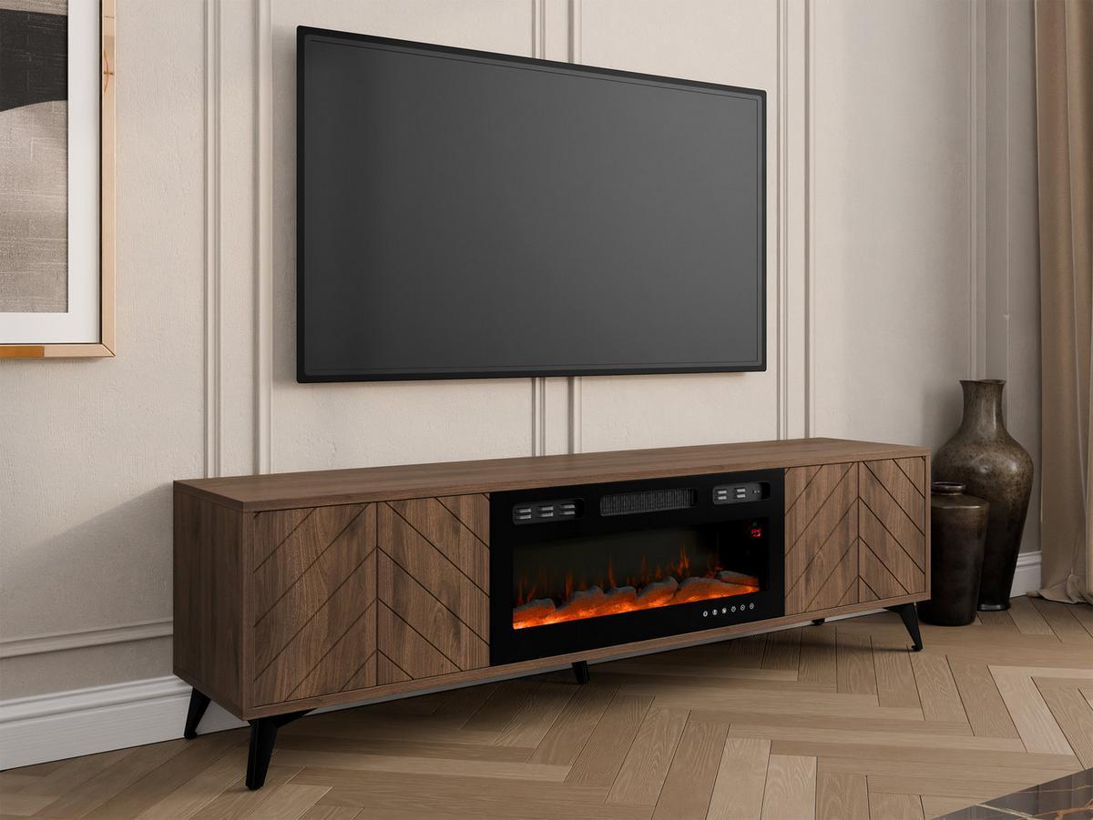 TV-LOWBOARD Xylix Bis 2D EF mit Elektrische Kamin - Nussbaumfarben/Schwarz, Holzwerkstoff/Metall (184/53/40cm) - MIRJAN24