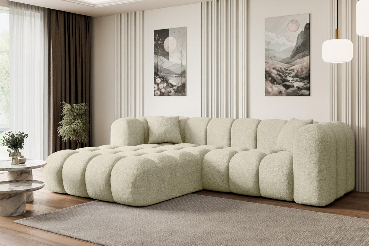 ECKSOFA Ottomane Links OLEA-L1 - 231x173x74 cm Beige - Creme/Schwarz, Holzwerkstoff/Kunststoff (190/242cm) - ALTDECOR