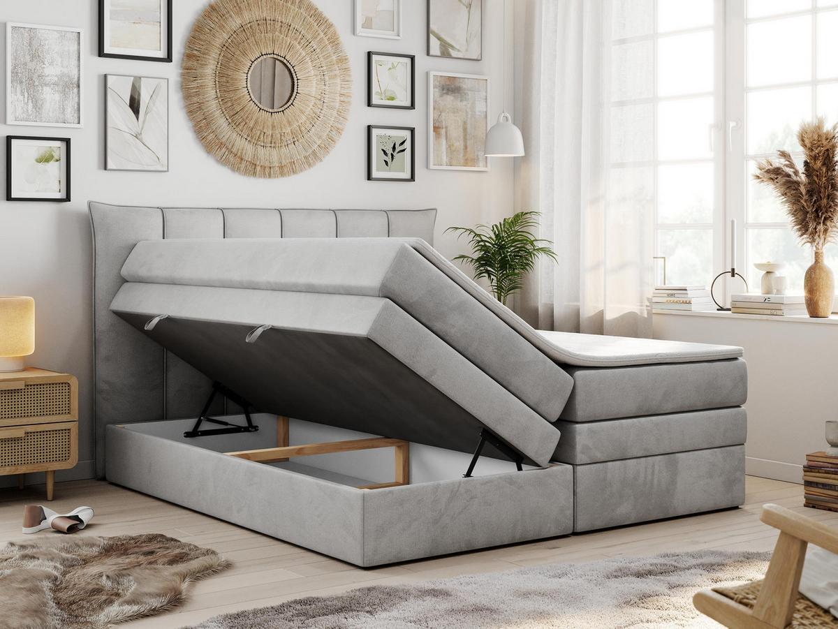 BOXSPRINGBETT PREMIUM 10 KING 200/200 Hellgrau Velvet - H3 - Hellgrau, Holz/Textil (200/200cm) - MKS