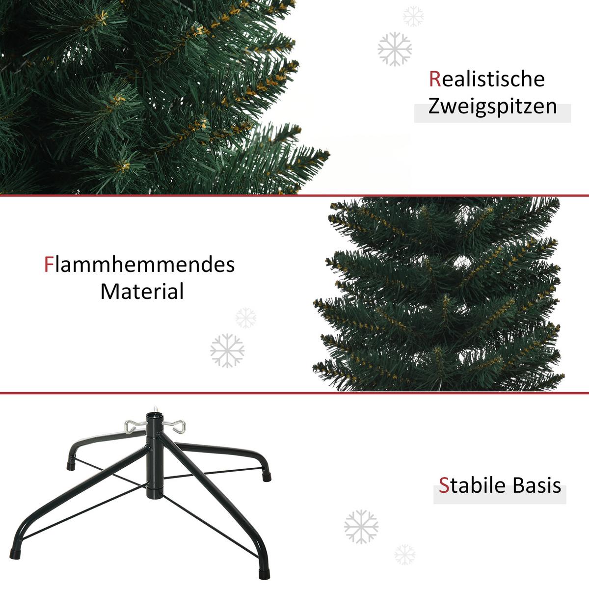 KÜNSTLICHER Weihnachtsbaum, 180 cm Christbaum mit 380 Spitzen für Weihnachten - Grün, Kunststoff (180cm) - HOMCOM
