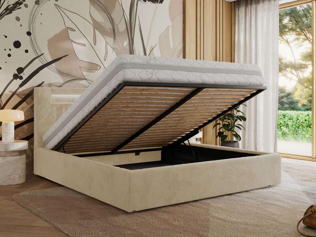 POLSTERBETT GOLD 5 CLASSIC 160/200 - Creme Plüsch - Multipocket-Matratze - Creme, Textil (160/200cm) - MKS