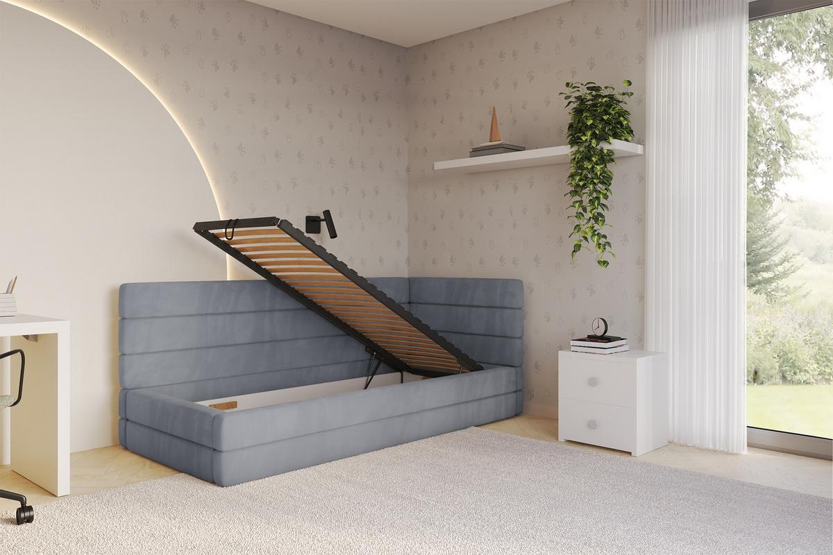 EINZELLBETT Jugendbett mit Bettkasten und Matratze H3/H4, Links - BEMY 100x200 Grau - Grau, Holzwerkstoff/Textil (100/200cm) - ALTDECOR