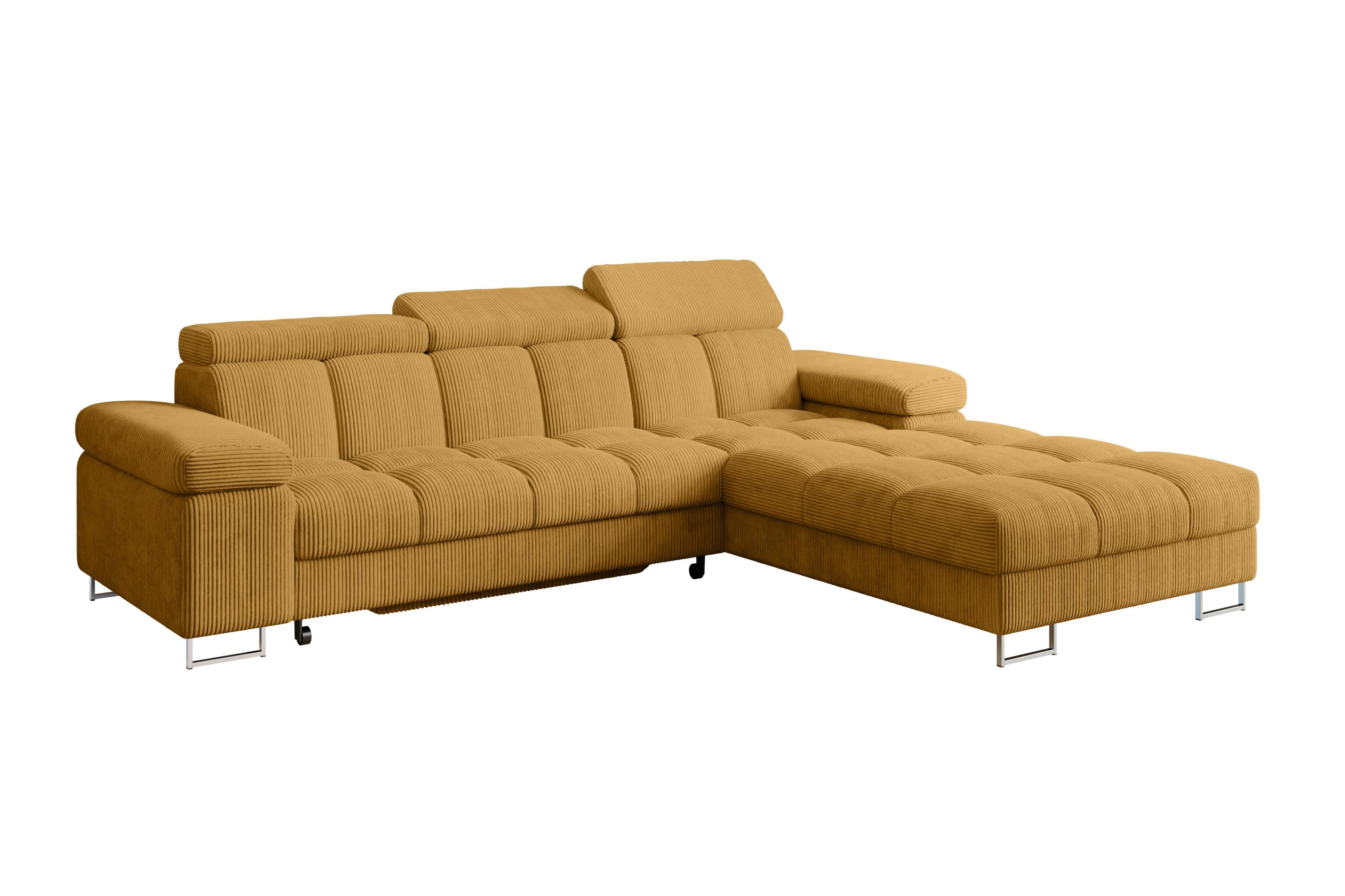 ECKSOFA mit Schlaffunktion Ottomane Rechts COMA L 271x203x79 Senfgelb Cord - Honig, Holzwerkstoff/Textil (203/271cm) - ALTDECOR