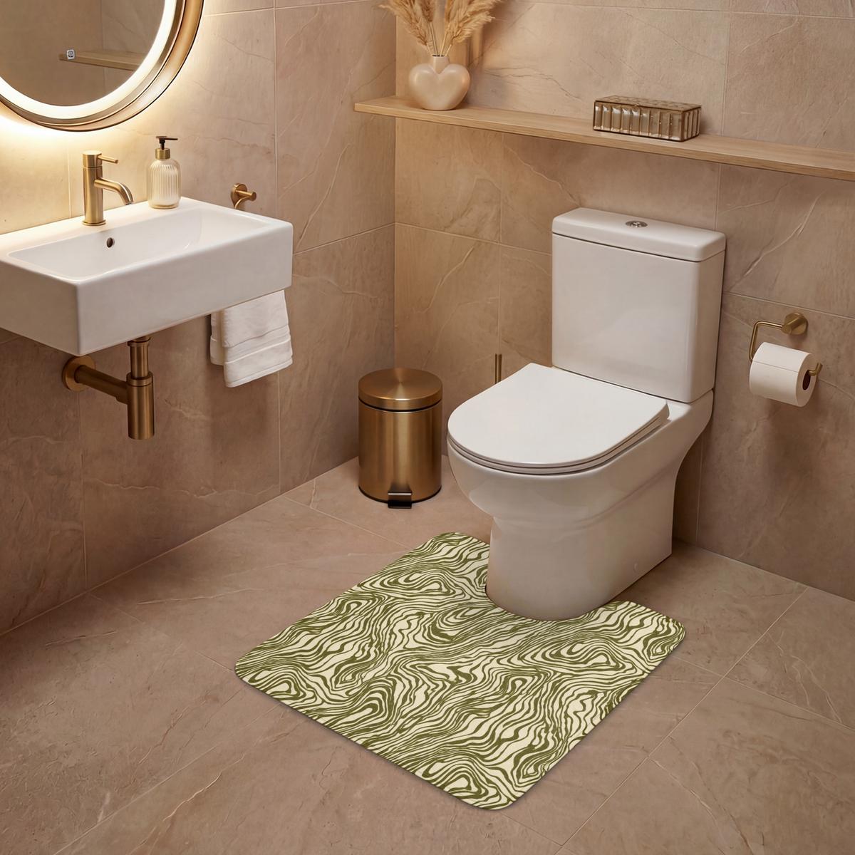 WC-VORLEGER Abstrakt - Marmor - Grün Toilettenvorleger 55x60 cm - Dunkelgrün, Textil (55/1cm) - OnlyWow