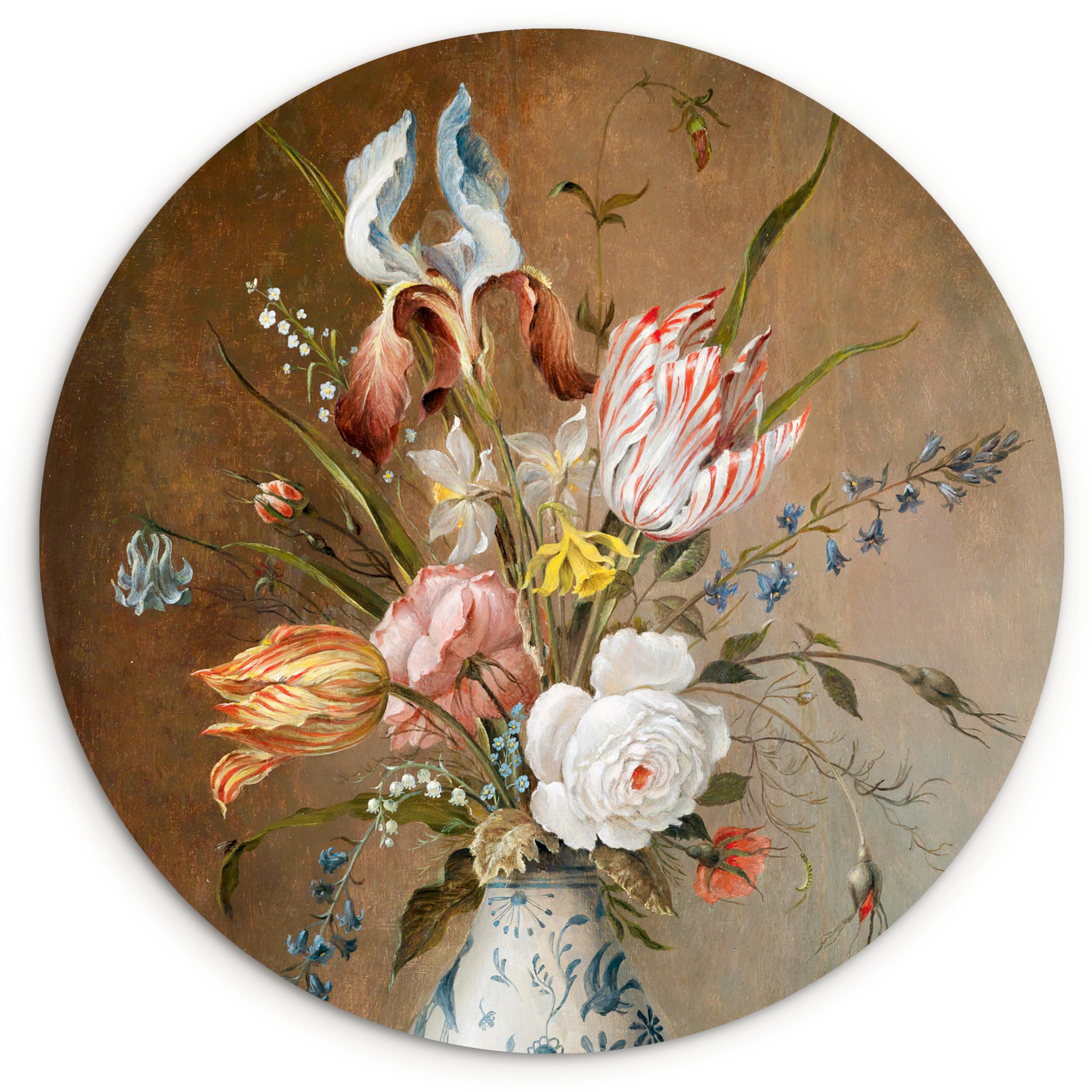 WANDBILD Stilleben mit Blumen - Balthasar van der Ast - Malerei Room Decor 140x140 cm - Sandfarben, Kunststoff (140/140cm) - MuchoWow