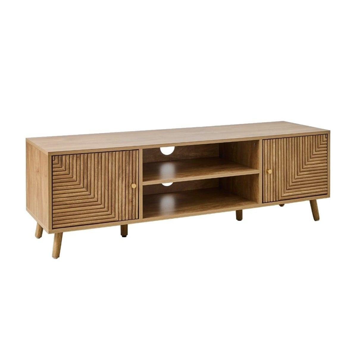TV-MÖBEL 2 Türen mit Fronten in Lamellenoptik in L-Form Eden 140/40/45 cm - Eschefarben, Holzwerkstoff (40/45/48cm) - Calicosy