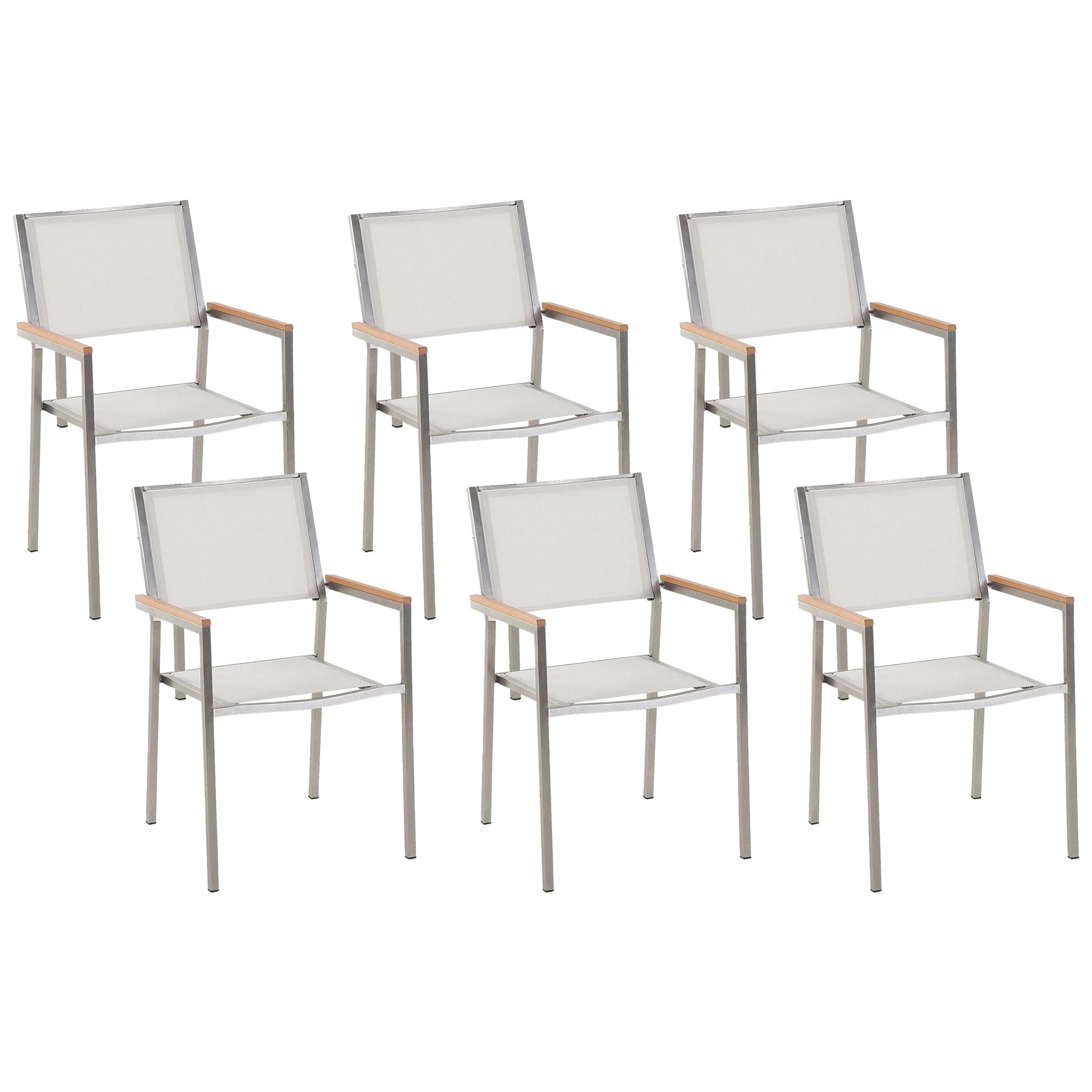 GARTENSTUHL 6er-Set weiß Edelstahl Grosseto - Hellbraun/Silberfarben, Metall (55/87/58cm) - Beliani