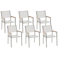 GARTENSTUHL 6er-Set weiß Edelstahl Grosseto - Hellbraun/Silberfarben, Metall (55/87/58cm) - Beliani