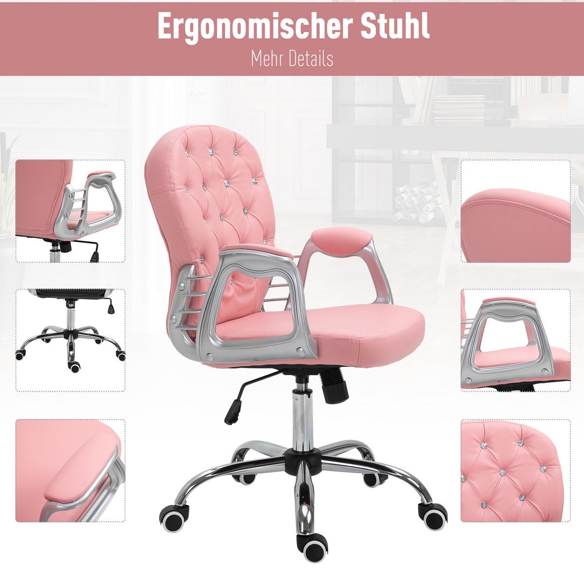 ERGONOMISCHER Bürostuhl Chefsessel Gepolsterte Rückenlehne Kunstleder Rosa - Rosa, Kunststoff (60.5/103/59.5cm) - Vinsetto
