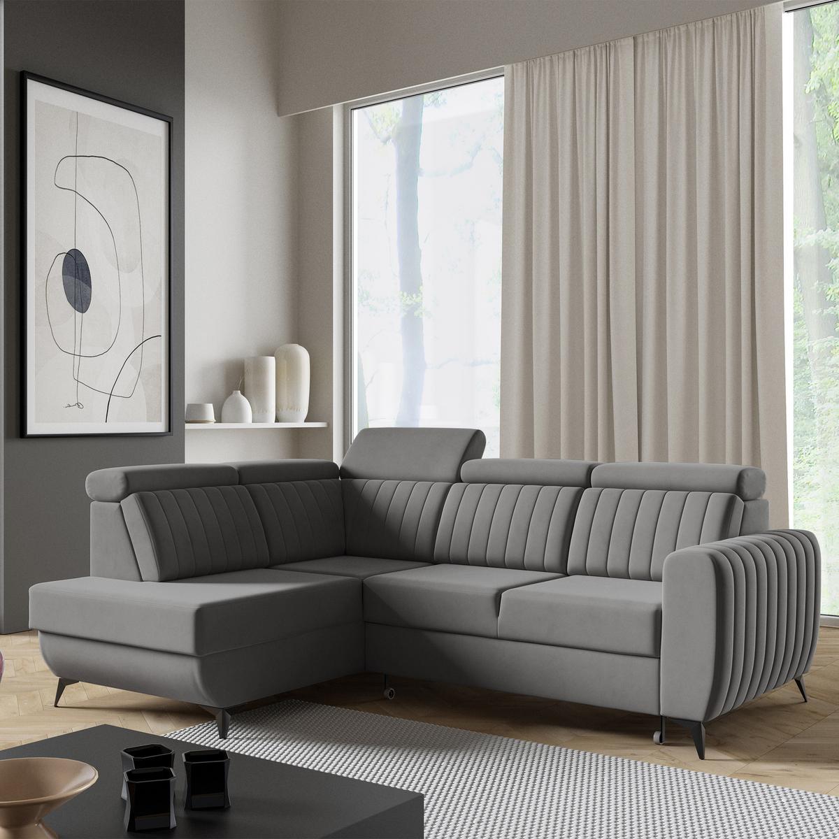 ECKSCHLAFSOFA Connor II verstellbare Kopfstützen, Dunkelgrau, links - Dunkelgrau/Schwarz, Textil (268/204cm) - Beautysofa