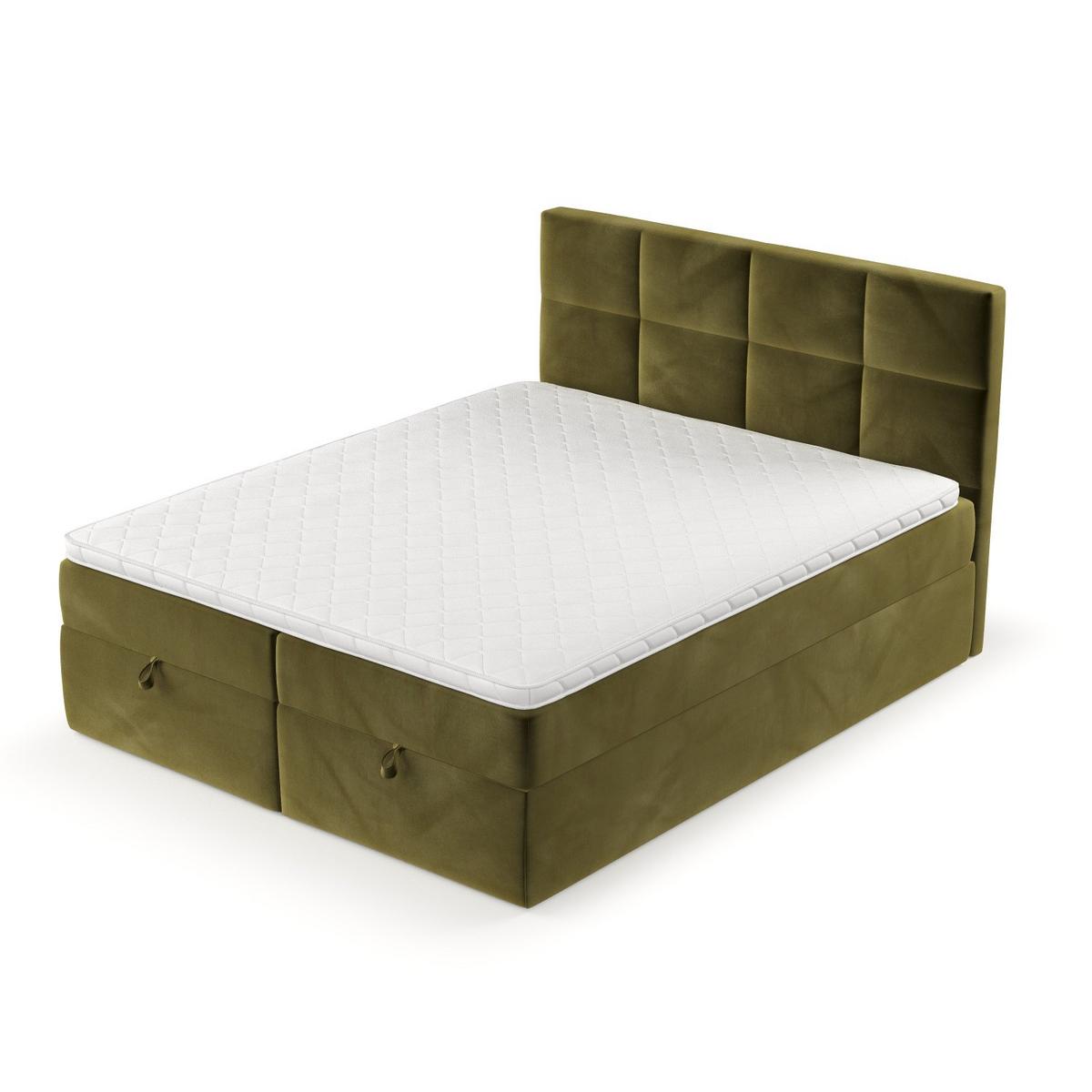 BOXBETT Velto 160/200 cm Olivgrün im Kronos Stoff - Schwarz/Olivgrün, Holz/Holzwerkstoff (160/200cm) - AltaBeds