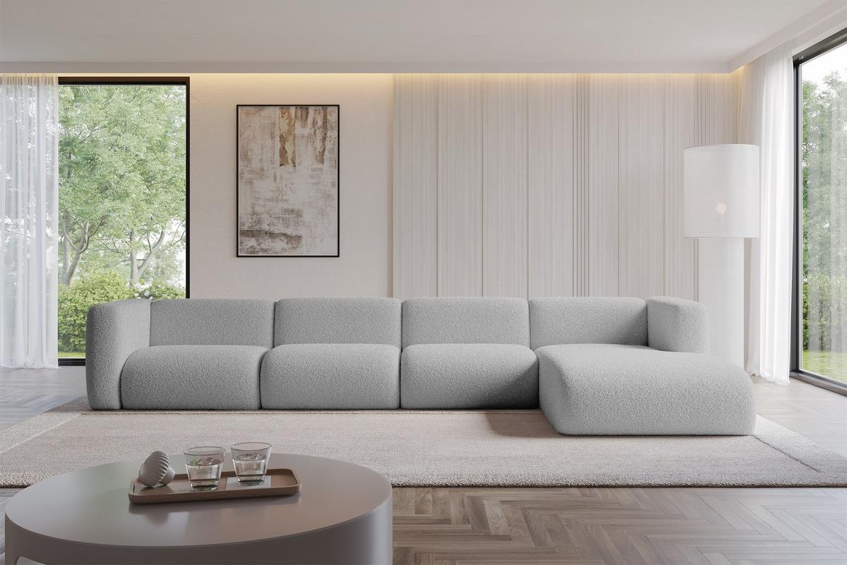 ECKSOFA Ottomane Rechts MIRA-L3 409x179x70 Hellgrau Bouclé - Silberfarben/Hellgrau, Holzwerkstoff/Kunststoff (409/179cm) - ALTDECOR