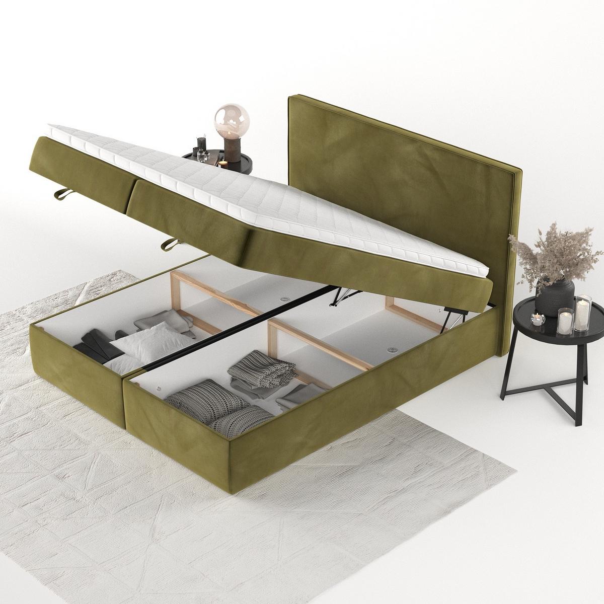 BOXBETT Velma 160/200 cm Olivgrün im Kronos Stoff - Schwarz/Olivgrün, Holz/Holzwerkstoff (160/200cm) - AltaBeds