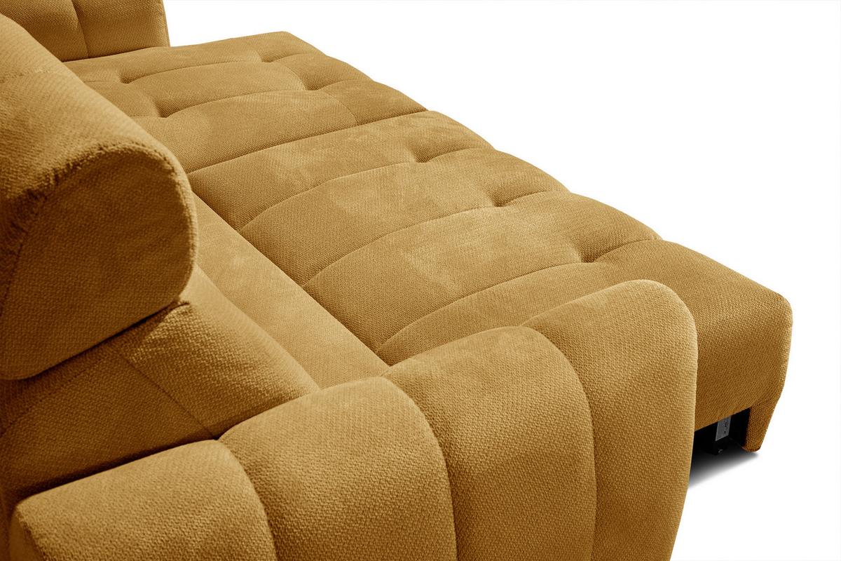 ECKSOFA KIMI 3-Sitzer, ausziehbarer Sitz, verstellbare Kopfstützen, senfgelb - Gelb/Schwarz, Holzwerkstoff/Textil (270/160cm) - Wozimo