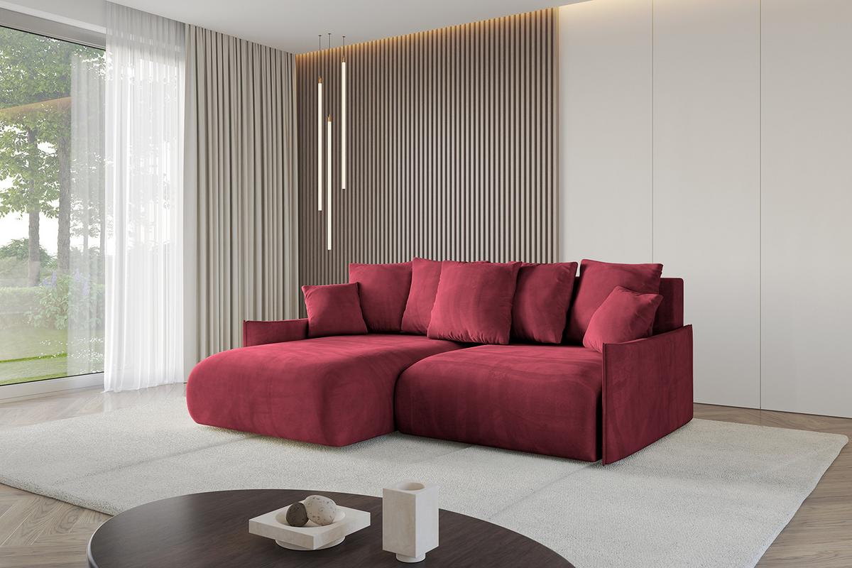 ECKSOFA Ottomane links ONESK-L -v1 216x177x72 Bordeauxrot Velours - Bordeaux, Holzwerkstoff/Kunststoff (216/177cm) - ALTDECOR