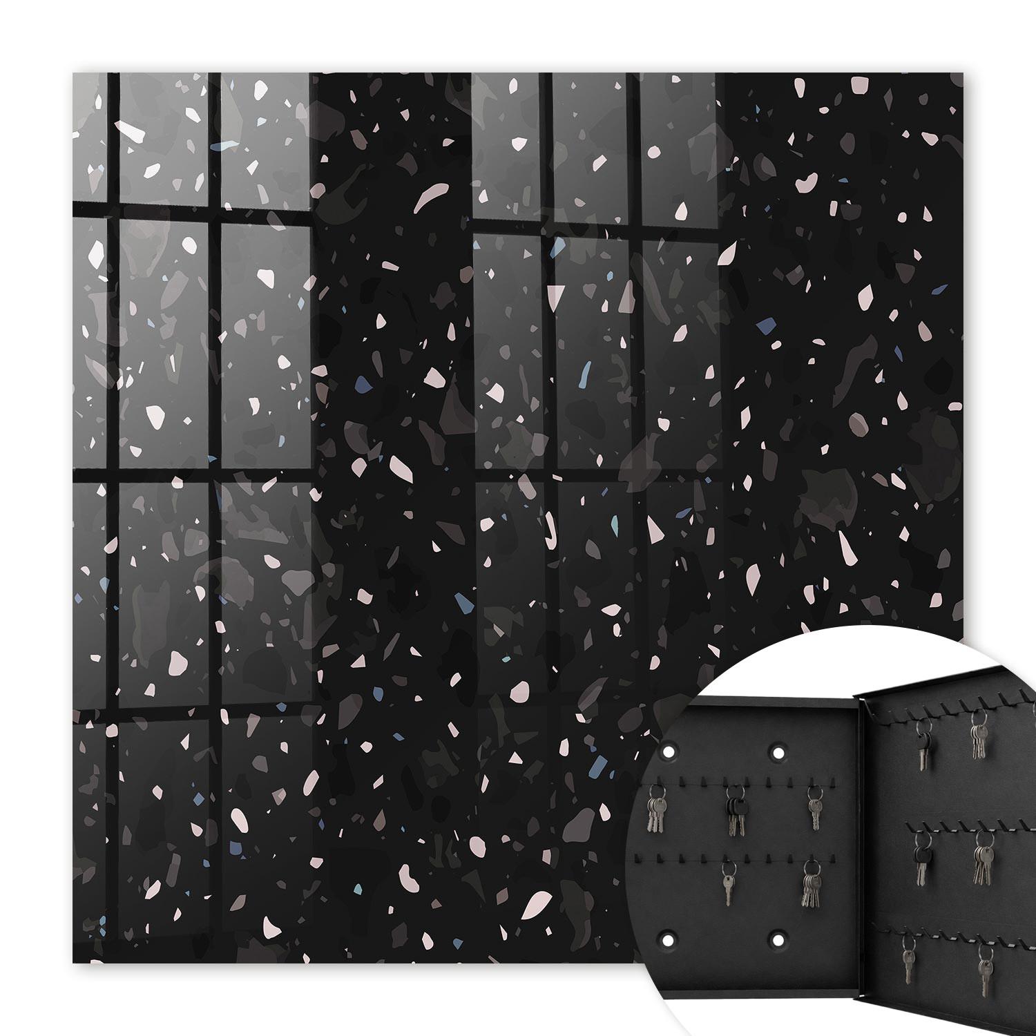 SCHLÜSSELBOX Schwarz 30x30 cm- Türöffnung nach rechts - Schwarzer Terrazzo - Schwarz, Metall (30/30/5cm) - TULUP