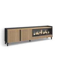 LOWBOARD, Eiche und Schwarz, 212/35/61cm, Elektrokamin XXL, Industriedesign - Eichefarben, Holzwerkstoff (212/61/35cm) - Skraut Home