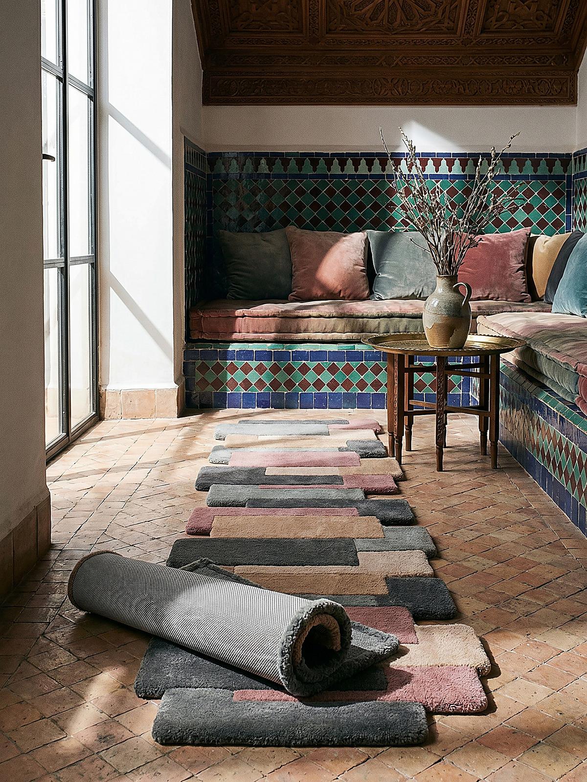WOLLTEPPICH HALLEIN, geometrisch, Grau-Rosa, 60 x 230 cm - Rosa/Grau, Textil (60/230cm) - KADIMA DESIGN