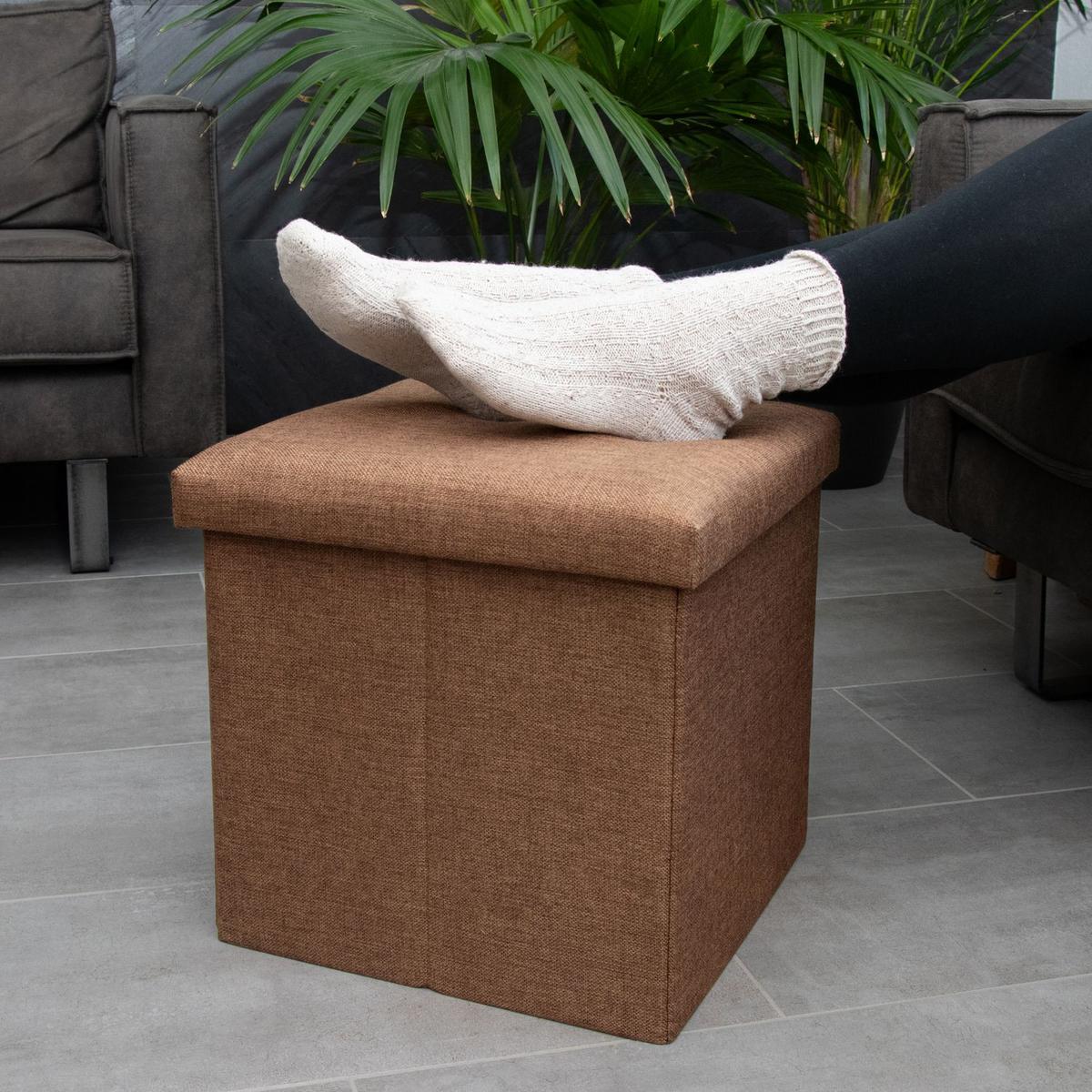 SITZHOCKER mit Stauraum 30/30/30 cm (Braun) - Braun, Textil (38/38/38cm) - Intirilife