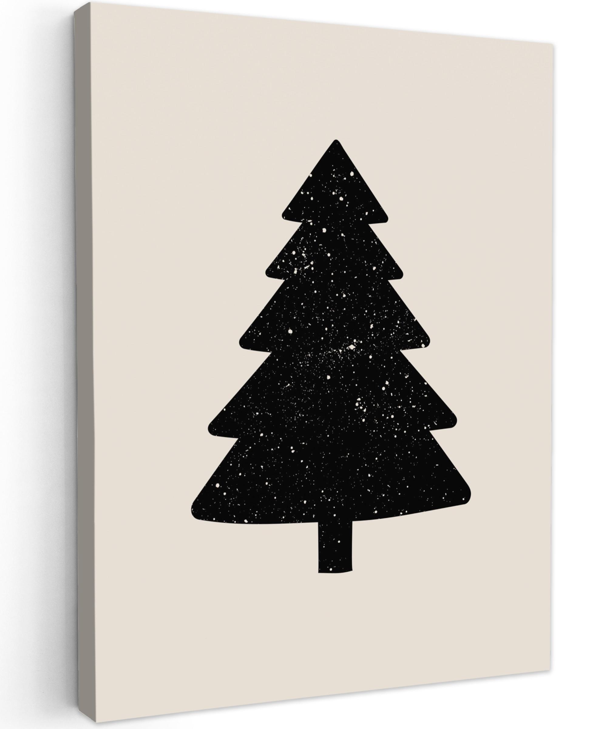 LEINWANDBILD Weihnachtsbaum - Schwarz - Urlaub - Beige Room Decor 30x40 cm - Schwarz, Textil (30/40cm) - MuchoWow