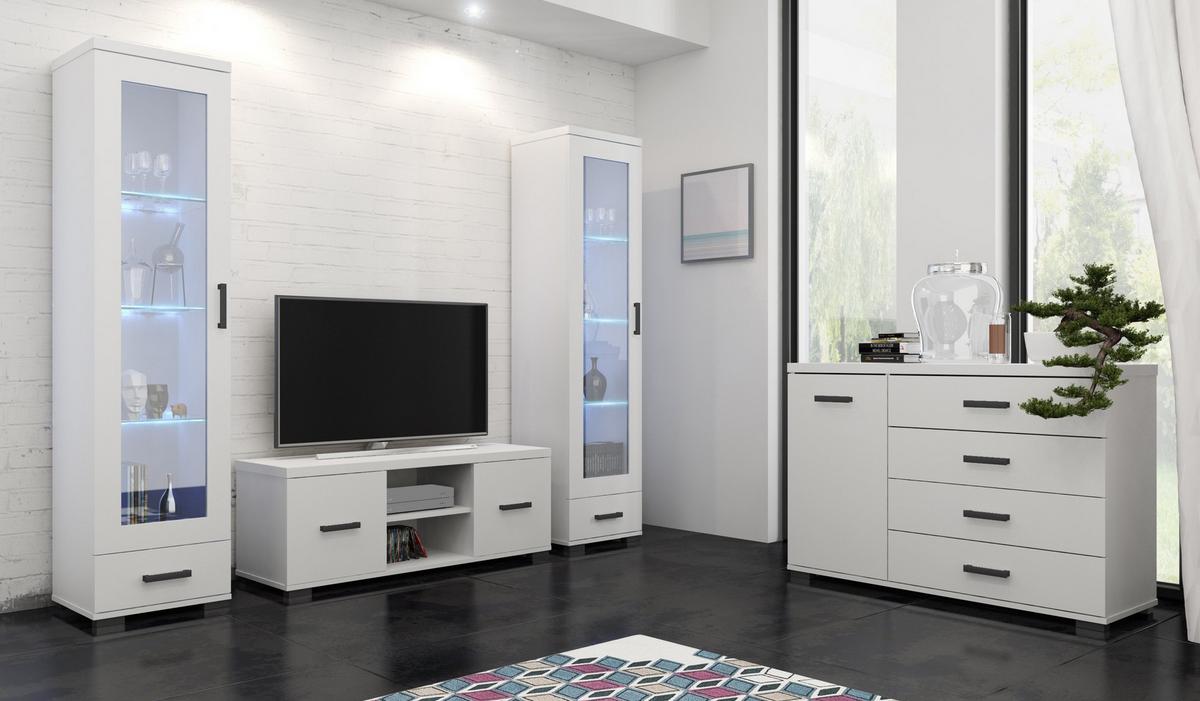 KOMMODE LIVORNO 120/85/40cm mit 4 Schubladen 1 Türen Weiß - Weiß, Holzwerkstoff (120/85/40cm) - MASSENO