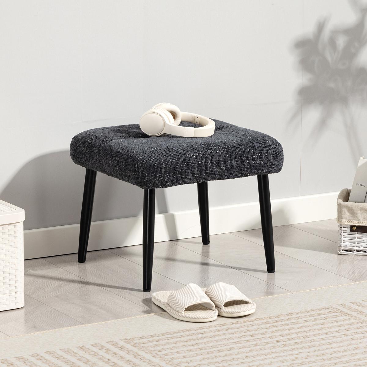 SITZHOCKER mit Stahlbeinen Fußhocker Chenille-Stoff - Dunkelgrau, Textil (41/38/45cm) - HOMCOM