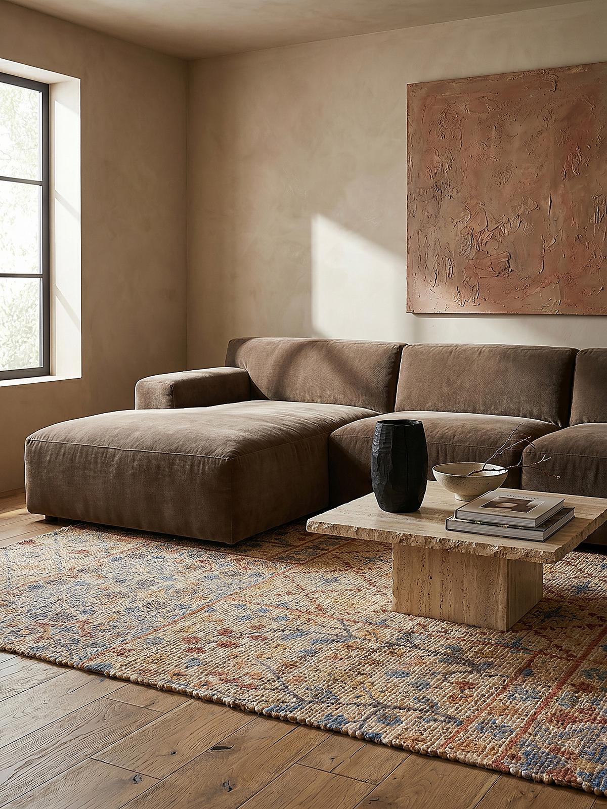 JUTETEPPICH handgewebt AVILL, im Boho-Stil, Natur-Blau, 200 x 290 cm - Beige, Textil (290/200cm) - KADIMA DESIGN