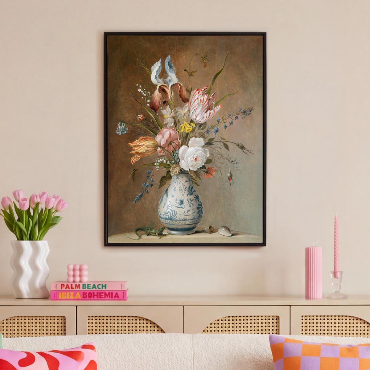 LEINWAND Bilder mit Rahmen - Alte Meister - Blumen - Balthasar van der Ast - 70x100 - Hellbraun, Textil (70/100cm) - MuchoWow