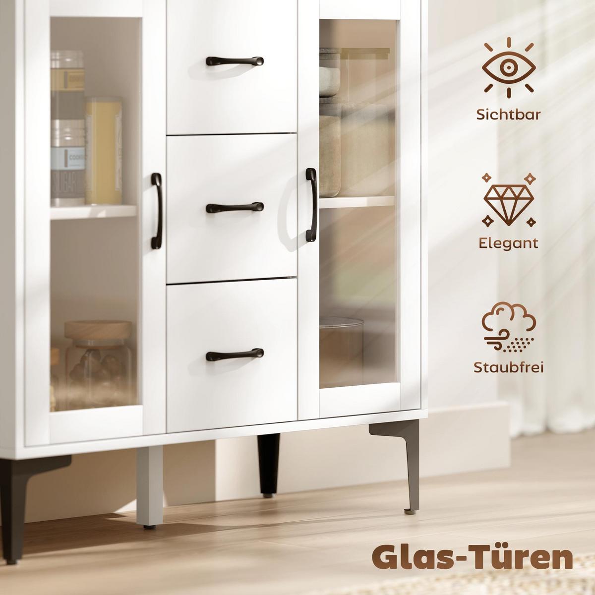 KOMMODE MDF Glas Weiß - Transparent/Schwarz, Holzwerkstoff/Metall (38/86/90cm) - HOMCOM