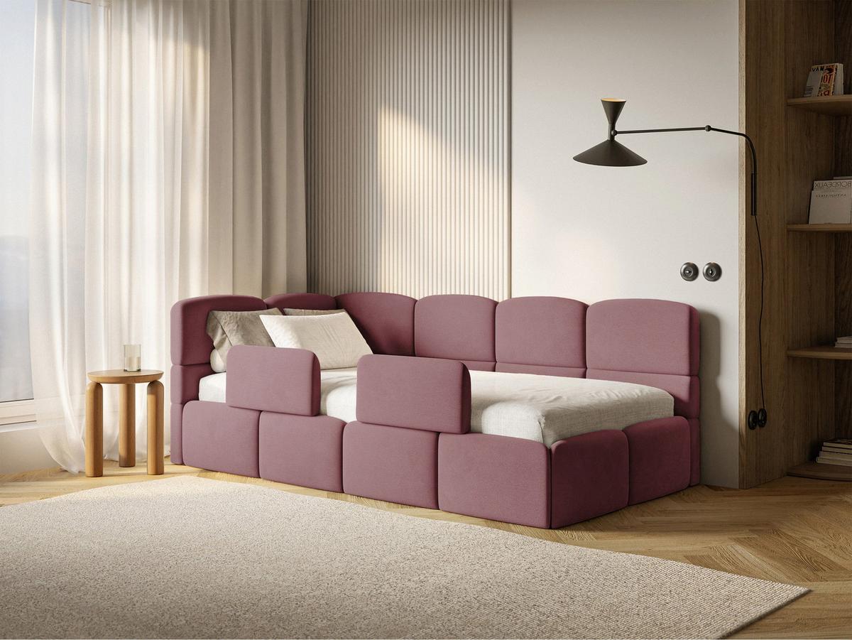 KINDERBETT Cloudy Rosa 90x200 cm, mit Matratze & Rausfallschutz, Kopfteil links, Samt - Pink/Schwarz, Kunststoff/Textil (90/200cm) - Selsey