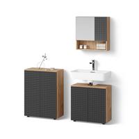 BADMÖBEL-SET Ronco Anthrazit gepunktet 3 Teile, mit Unterschrank 60 cm - Anthrazit, Holzwerkstoff (80/58.6/41cm) - Livinity®