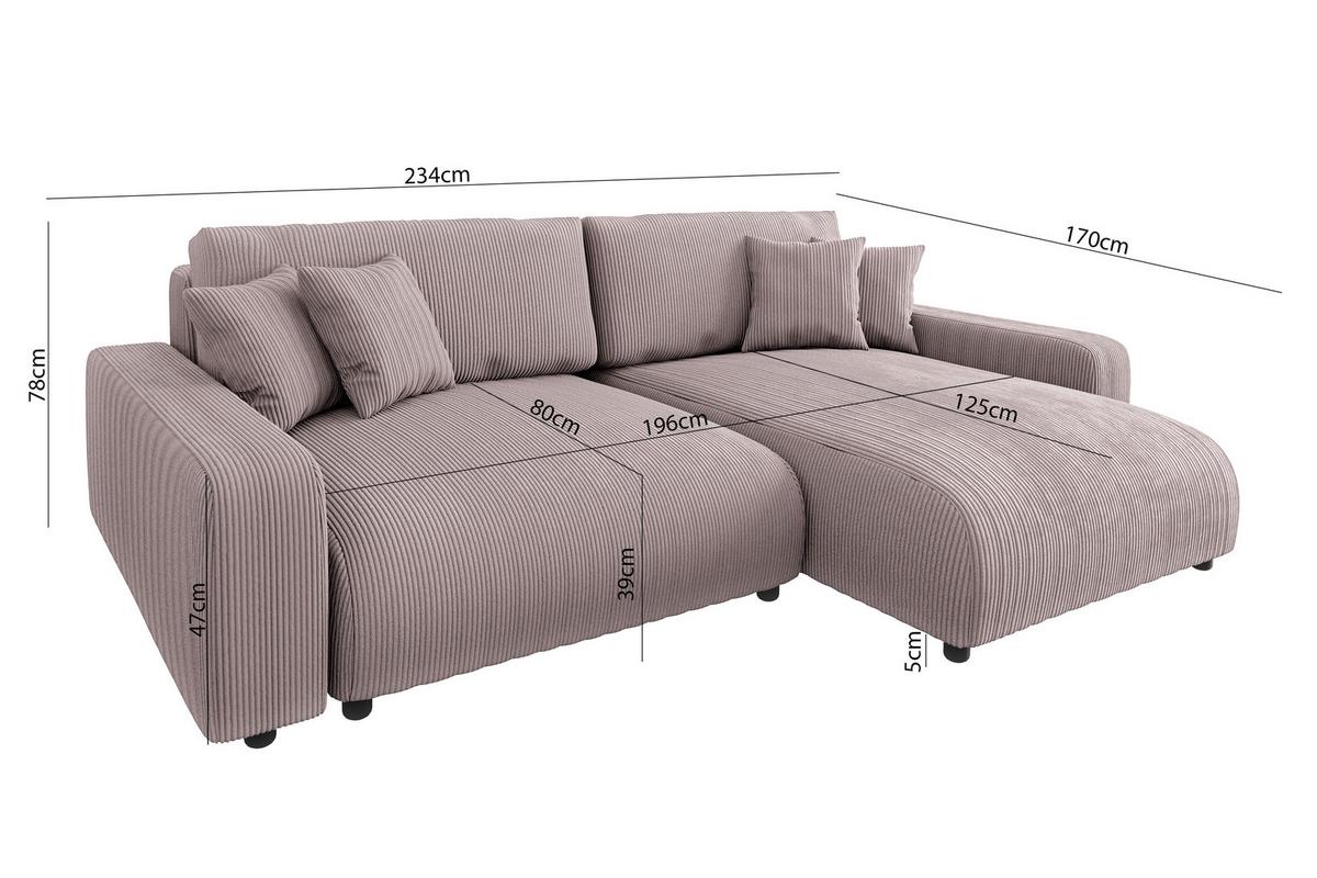 ECKSOFA Emma Puderrosa Cord - Ottomane rechts - Pink, Textil (234/170cm) - S-Style Möbel