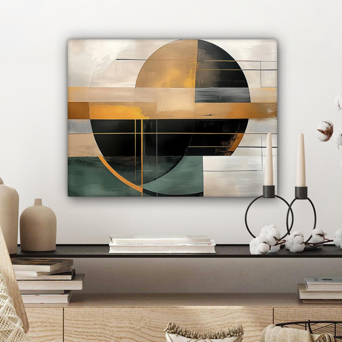 LEINWANDBILD Abstrakt - Gold - Bronze - Grün - Formen - Modern Wandbild 40x30 cm - Multicolor, Textil (40/30cm) - MuchoWow