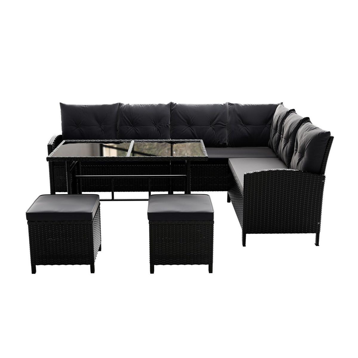 LOUNGEGARNITUR Manacor schwarz, dunkelgrau inkl. Abdeckung - Dunkelgrau, Kunststoff/Metall - Juskys