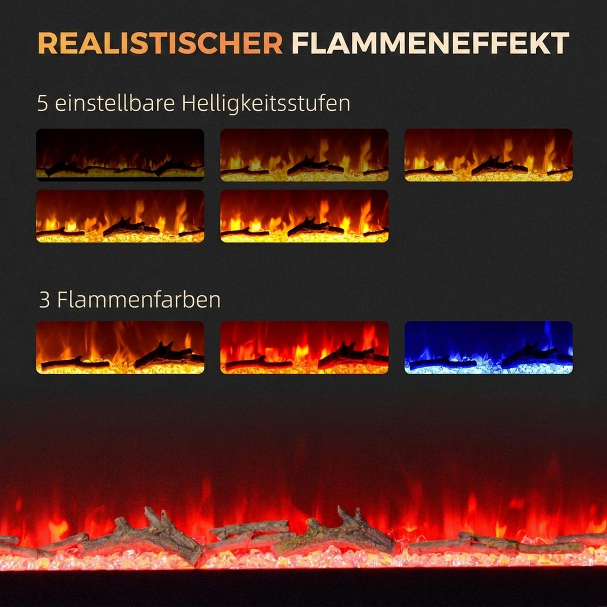 ELEKTROKAMIN Stahl Hartglas Schwarz - Schwarz, Metall (15.8/45/152.4cm) - HOMCOM