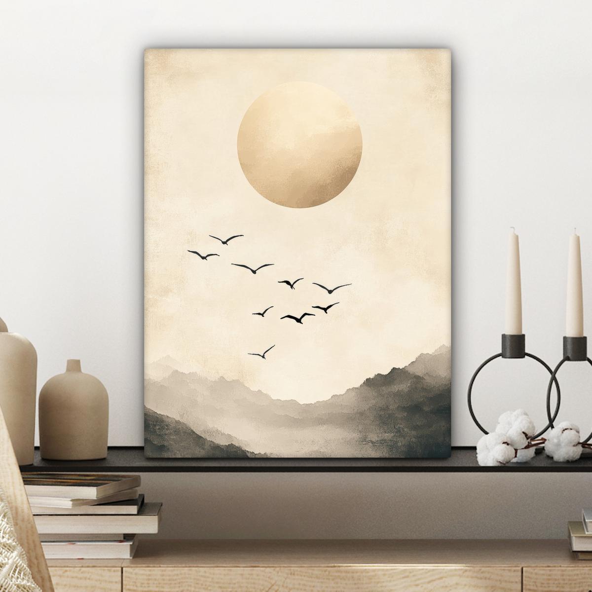 LEINWANDBILD Landschaft - Japandi - Vogel Room Decor 30x40 cm - Beige, Textil (30/40cm) - MuchoWow