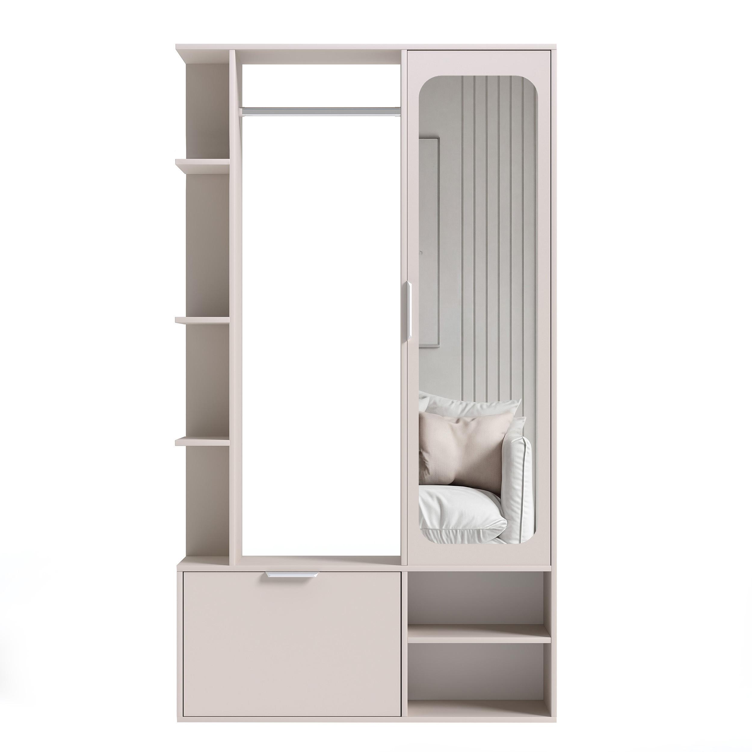 GARDEROBE mit Spiegel ELIOR - Beige, Holz (100/189.4/33cm) - Idohome