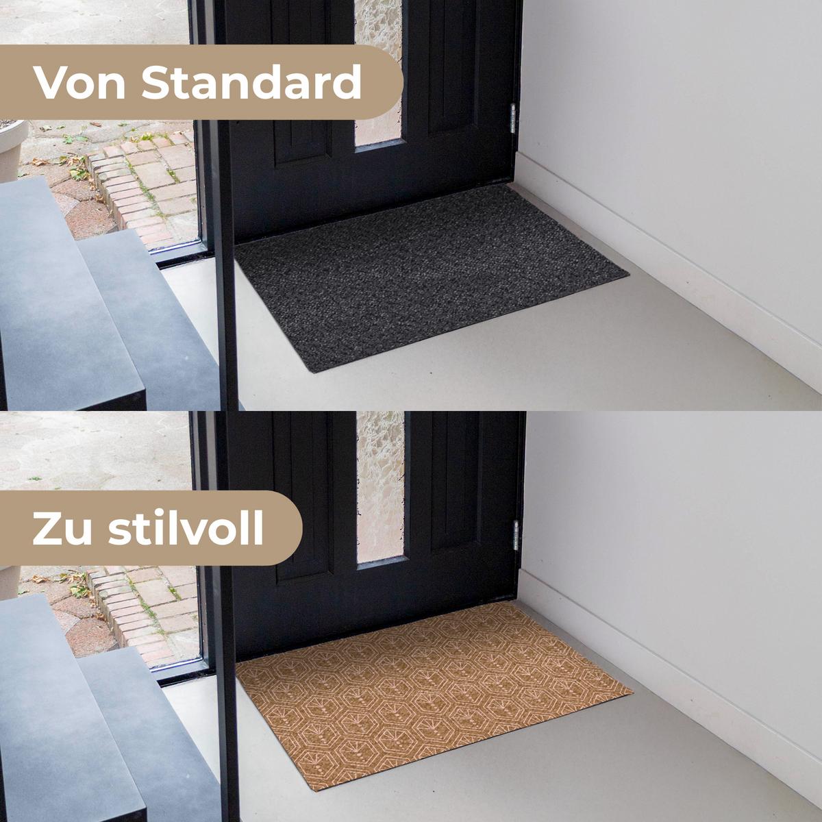 FUSSMATTE Braun - Rosa - Geometrisch - Gemustert Türmatte 90x60 cm - Braun, Kunststoff (90/0.4cm) - MuchoWow