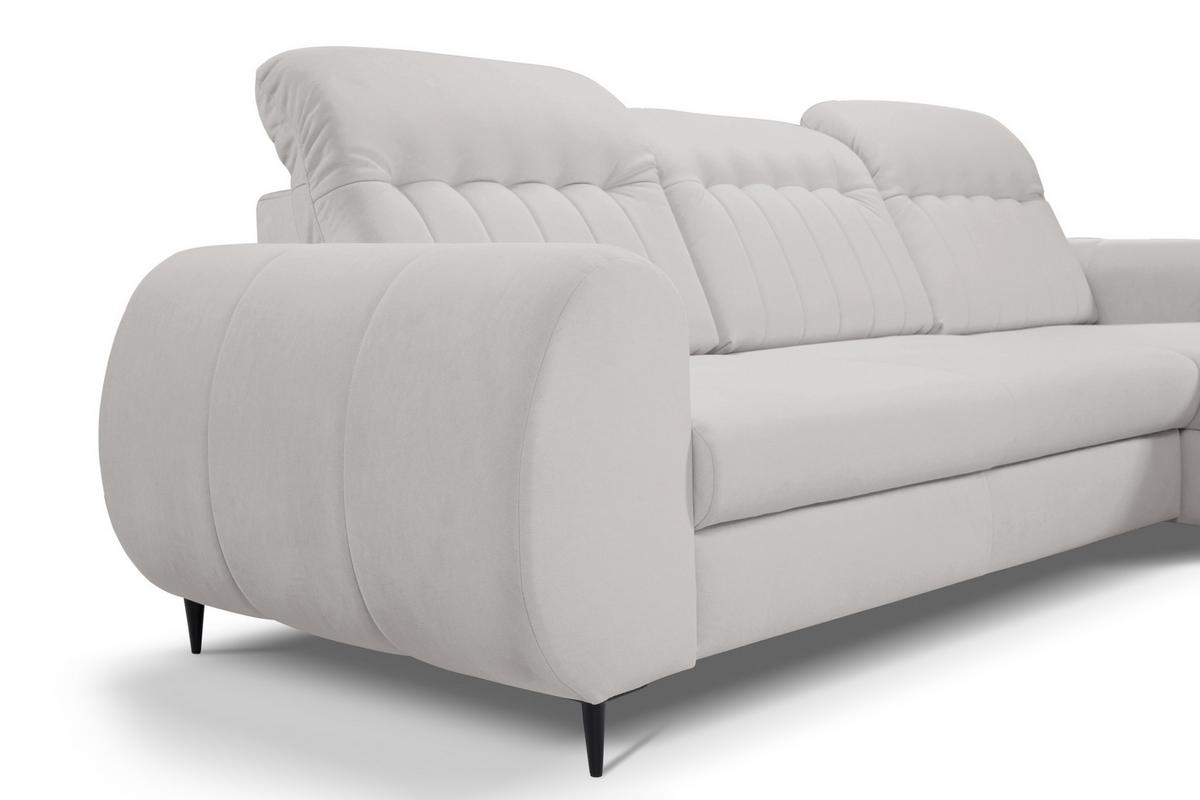 ECKSOFA PURO R-S Hellgrau Plüsch-Stoff mit Schlaffunktion - Hellgrau, Holz (275/166cm) - MASSENO
