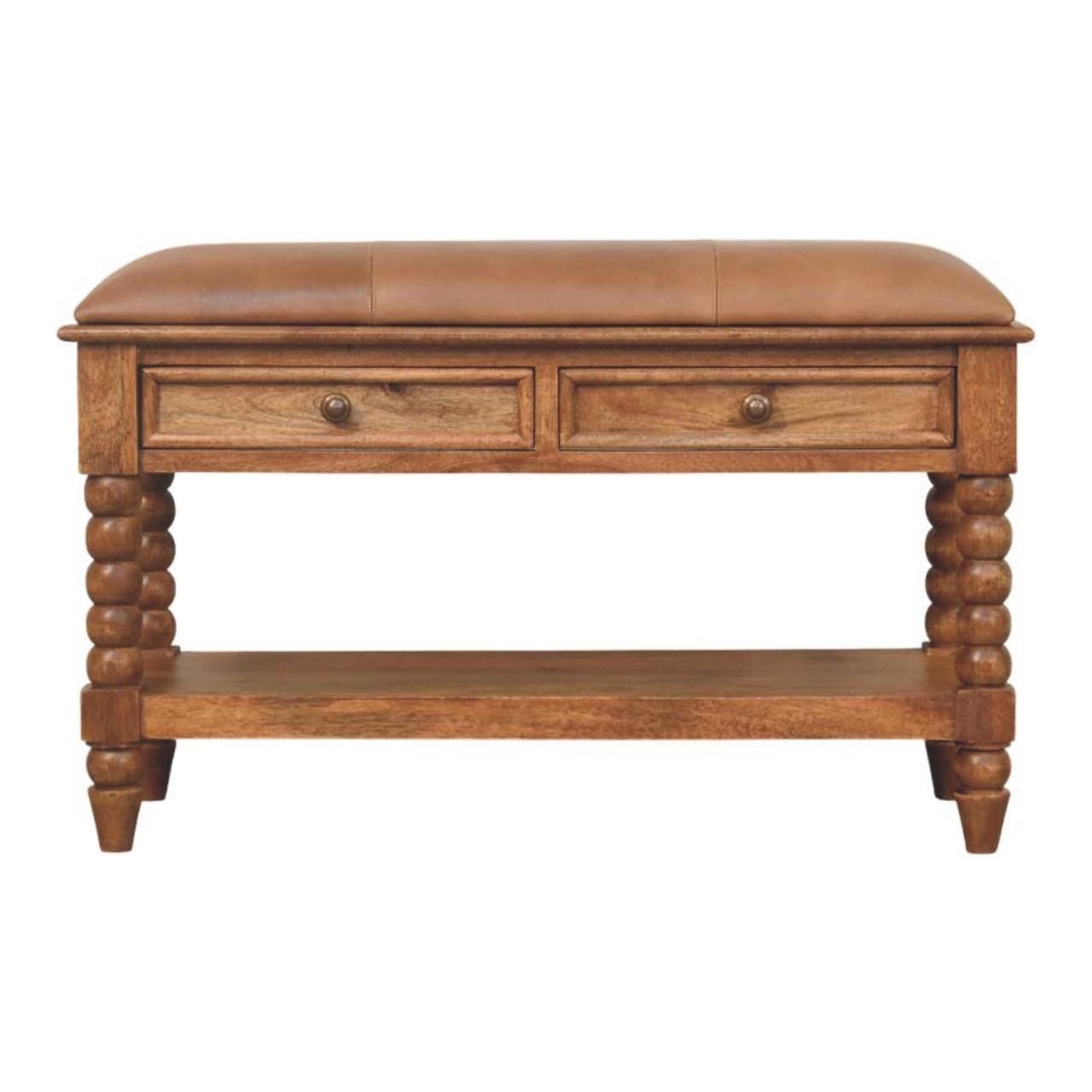 SITZBANK mit Amber-Eichen-Finish, 2 Schubladen, 1 offene Ablage, hellbraun. - Hellbraun, Holz (90/55/35cm) - Artisan Furniture