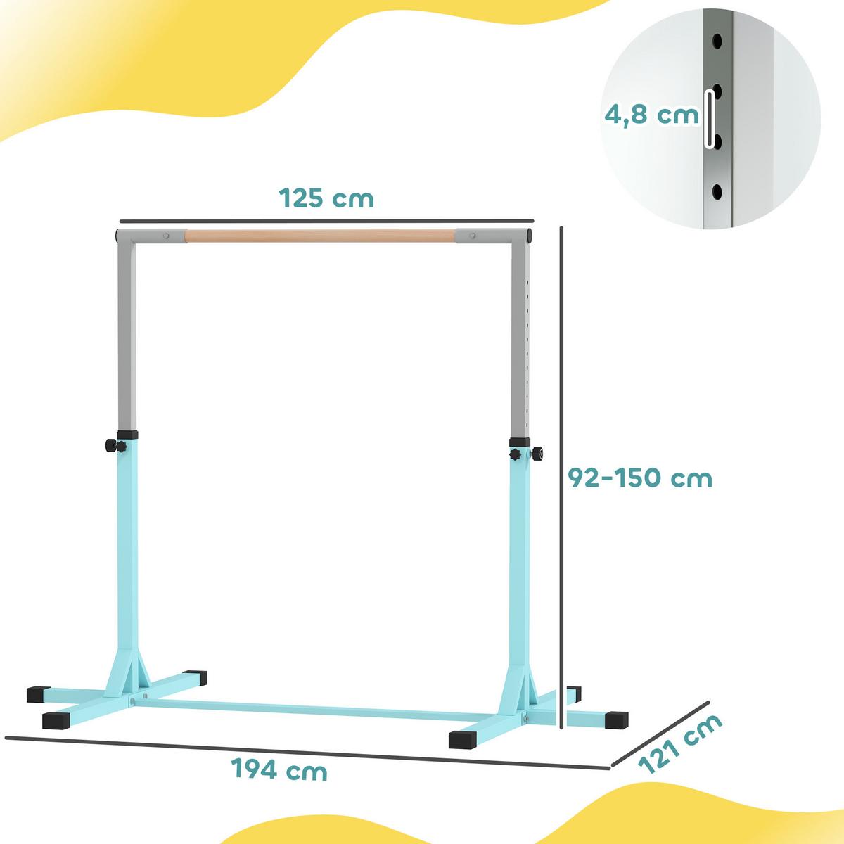 GYMNASTIK-TURNRECK Stahl Buchenholz Hellblau - Hellblau, Metall (121/194cm) - HOMCOM