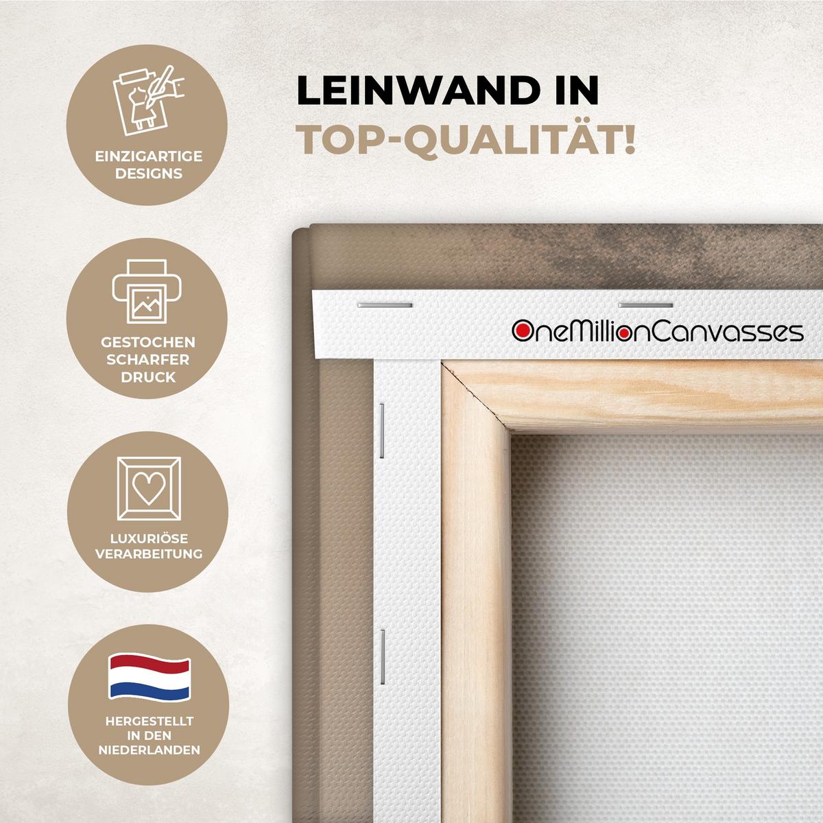 LEINWANDBILD Vogel - Beige - Japanisch Wandbild Wohnzimmer 50x50 cm - Taupe, Textil (50/50cm) - MuchoWow