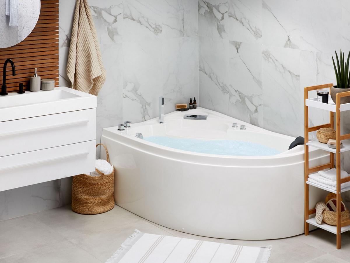 WHIRLPOOL-BADEWANNE mit LED 100x150x80 cm weiß Neiva - Weiß, Kunststoff (100/80/150cm) - Beliani