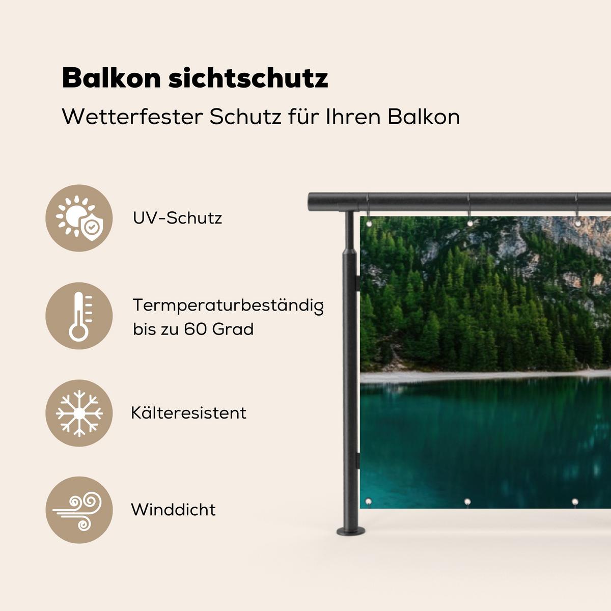 BALKON-SICHTSCHUTZ See - Berge - Sonnenuntergang - Boot Deko XXL 500x110 cm - Petrol, Kunststoff (500/110cm) - MuchoWow