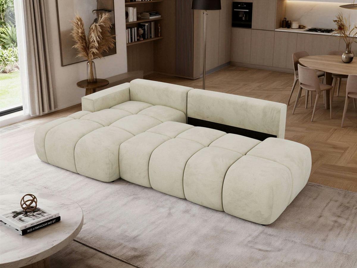 ECKSOFA LORAN L Beige Velvet - Links - Beige/Schwarz, Kunststoff/Textil (170/292cm) - MKS
