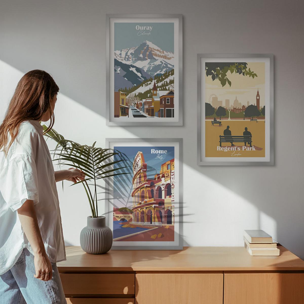 BILDER SET 3er Set - 40x60 cm Silberner Rahmen - Ouray Mountains London Coliseum - Silberfarben, Kunststoff (40/60cm) - TULUP