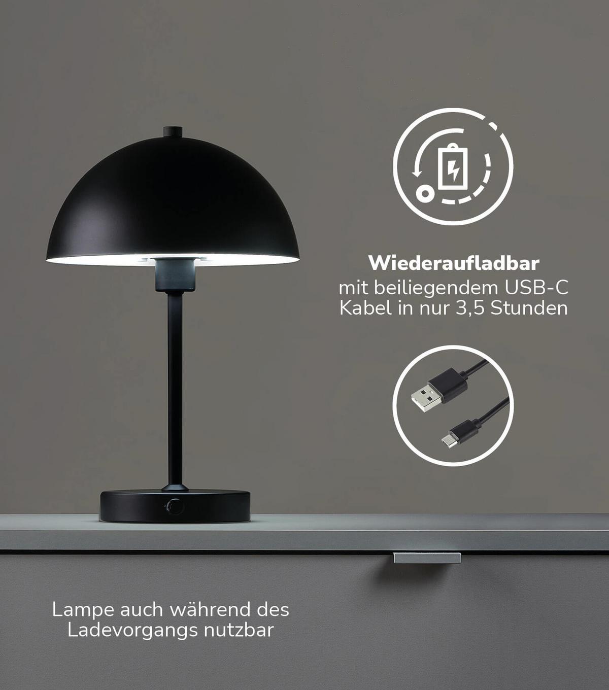 TISCHLAMPE KABELLOS Der Leuchtturm - Schwarz, Metall (20/20/31.5cm) - Mokebo