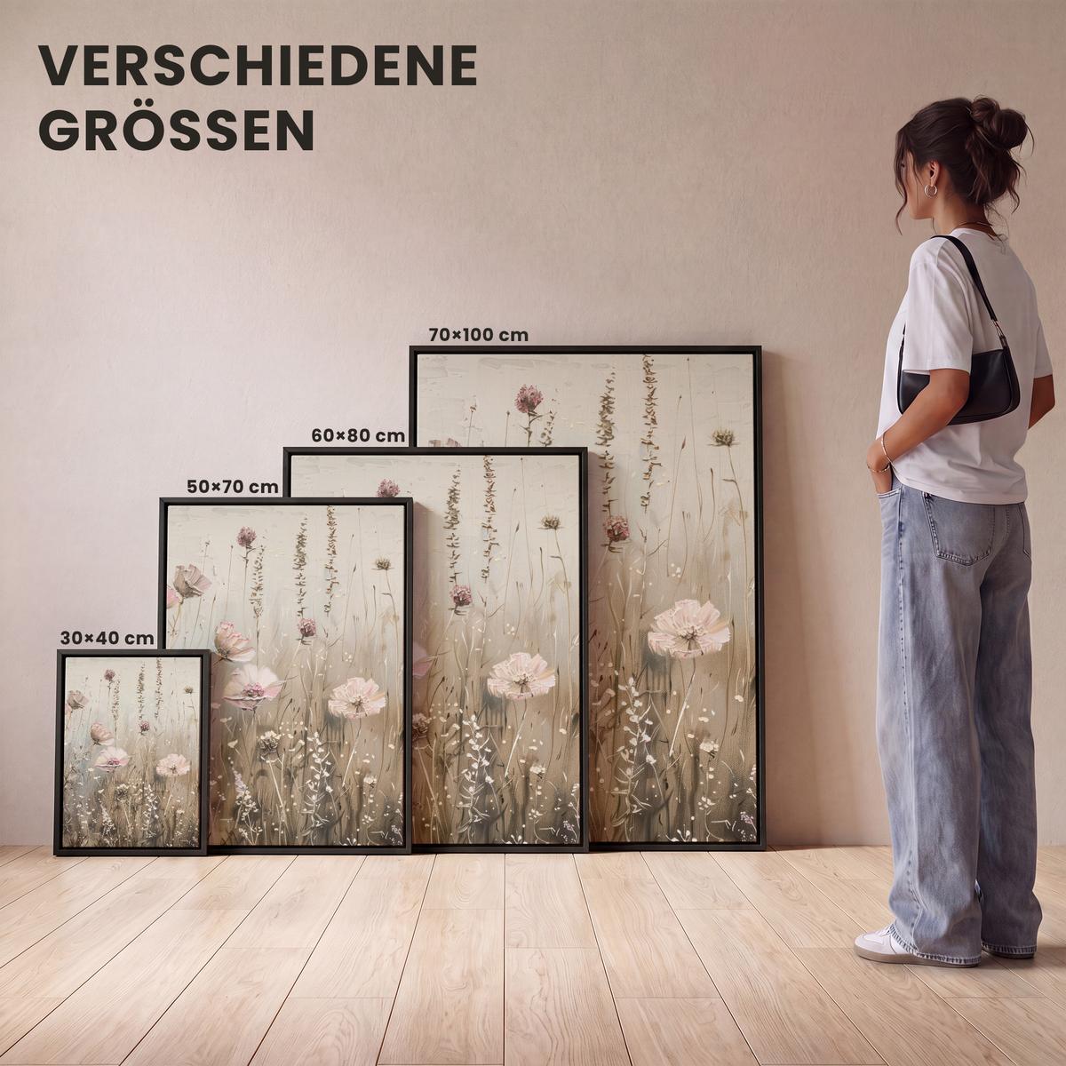 LEINWAND Bilder mit Rahmen - Blumen - Rosa - Modern - Beige - 60x80 - Beige, Textil (60/80cm) - MuchoWow