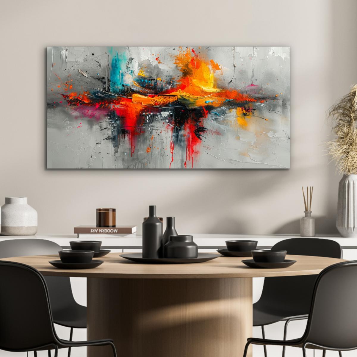 METALLBILD Moderne Kunst - Orange - Grau - Abstrakt 80x40 cm - Hellgrau, Metall (80/40cm) - MuchoWow